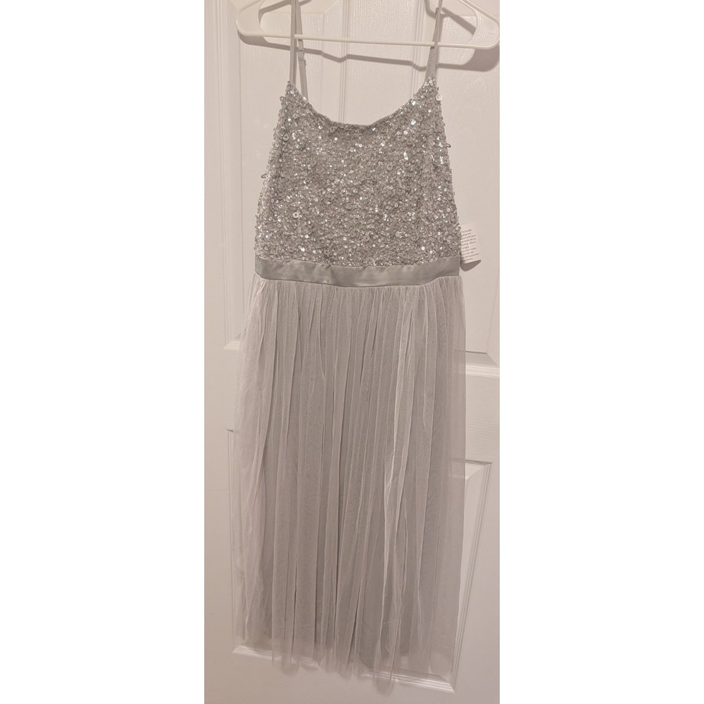 Maya Delux Tall Dress UK 16 US 12 EU 44 Gray Sequin Tulle Bridesmaid Maxi Prom